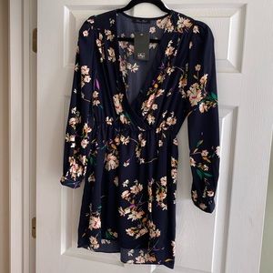 Navy floral long sleeve dress